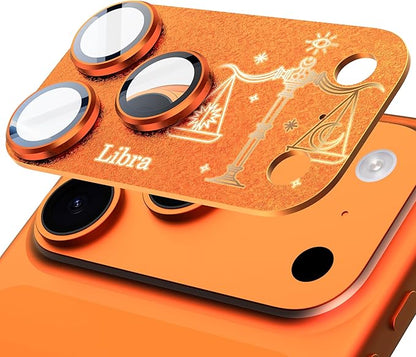 Compatible for iPhone 17 Pro Camera Lens Protector, Libra Pattern, Drop Protection, Anti Scratch Full-Coverage, AR 360-Degree Protection, Camera Transmfttance HD, Easy Installation, Orange