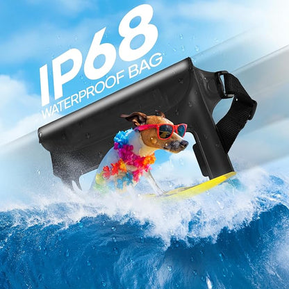 Waterproof Bag for Beach, Waterproof Pouch for Phone Passport Purse, Fanny Packs for Women, Floating Dry Bags for Cruise Ship Travel Water Park Surfing Boating Fishing Black 2 Pack