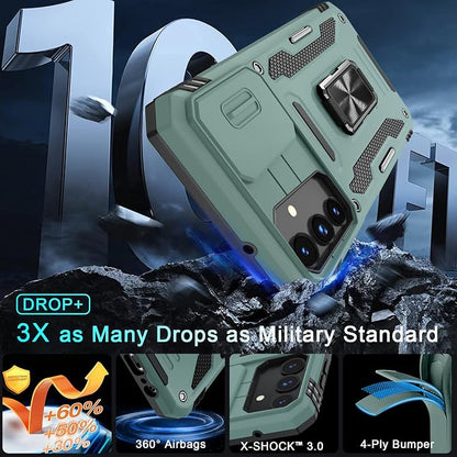 DEERLAMN Case for Samsung Galaxy A15 5G with Slide Camera Cover+Screen Protector (1 Pack), Rotated Ring Kickstand Military Grade Shockproof Protective Cover-Green