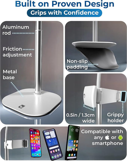 Phone Stand for Recording with Light for Desk - ChatStand Halo 9-13" Adjustable, Portable Ring Light Tripod, iPhone Stand for Desk & Phone Holder for Video Recording, Filming, Zoom Calls (Frost White)