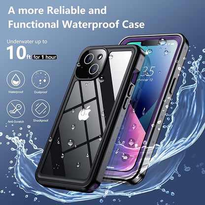 SPIDERCASE for iPhone 13 Case Waterproof, Built-in Lens & Screen Protector, Full Heavy Duty Protection, 12FT Military Shockproof, Dustproof, Anti-Scratched Phone Case,Purple