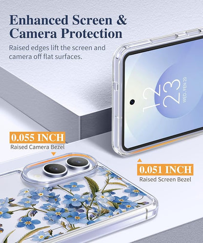 GVIEWIN for Samsung Galaxy S25 Edge Case, Clear Floral Shockproof Protective Women Phone Case, Non-Yellowing, Screen&Camera Lens Protector for Galaxy S25 Edge 6.7",Aconite/Blue