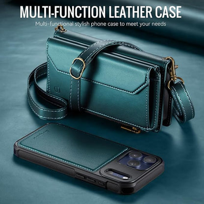 Strapurs for iPhone 17 Pro Max Detachable Wallet Case Compatible with Magsafe, RFID Blocking 9-Card Holder Zipper Strap Lanyard PU Leather Magnetic Phone Case for iPhone 17 Pro Max 6.9", Blue Green