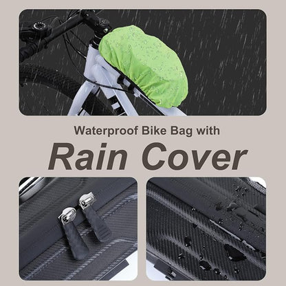 MOSISO Bike Bag Waterproof EVA Bicycle Frame Bag, Bicycle Phone Holder Top Tube Pouch for Phones Under 6.8 inch, Quick Release Cycling Pouch Bike Accessories for Riders Road Mountain Cycling, Black