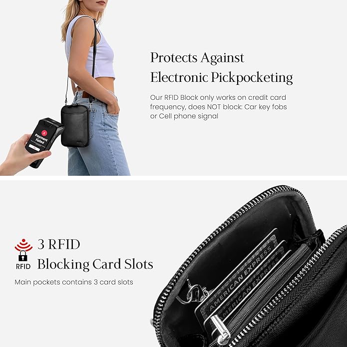 befen Genuine Leather Crossbody Cell Phone Purse for Women, Small Zip Around RFID Blocking Crossbody Wallet Bags