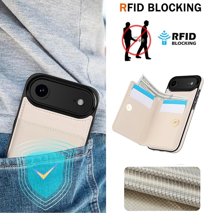 LOHASIC for iPhone 17 Air Case Wallet with Card Holder, 360° Rotation Ring, RFID Blocking, 5 Card Slots, PU Leather 6.5" Cover for Apple 17 Air Men Women, Ivory White