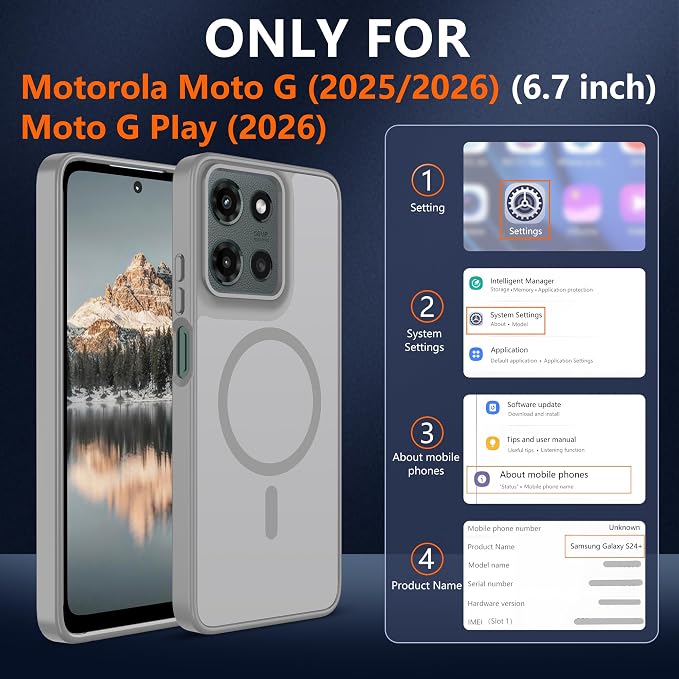 for Motorola Moto G 2025/2026 Case & Moto G PIay 2026 Case[Compatible with Magsafe] Translucent Matte Magnetic,Slim Thin Duty Shockproof with Screen Protector for G 5g 2025/2026 & G PIay 2026-Gray