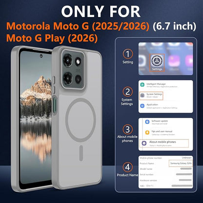 for Motorola Moto G 2025/2026 Case & Moto G PIay 2026 Case[Compatible with Magsafe] Translucent Matte Magnetic,Slim Thin Duty Shockproof with Screen Protector for G 5g 2025/2026 & G PIay 2026-Gray
