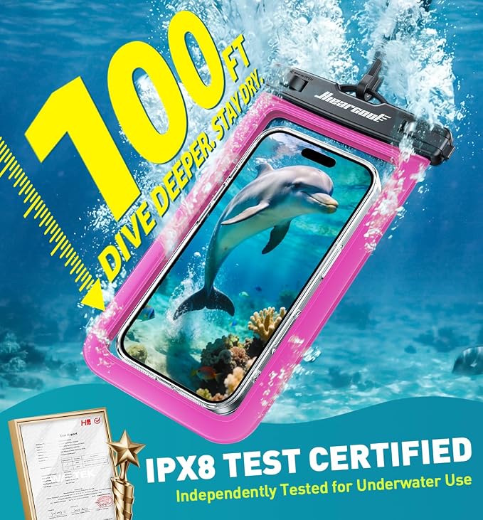 Hiearcool Waterproof Phone Pouch,Waterproof Phone Case for iPhone 17 16 15 14 13 Pro Max Plus up to 8.3",IPX8 Cellphone Dry Bag for Beach Cruise Travel-Bright Red-2Pack