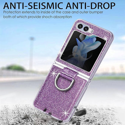 Bling Glitter Case for Samsung Galaxy Z Flip 6 with Ring Holder,Women Girls Cute Phone Case Non Slip Ultra Slim TPU Bumper Shockproof Protective Case for Galaxy Z Flip 6 5G 2024,Purple