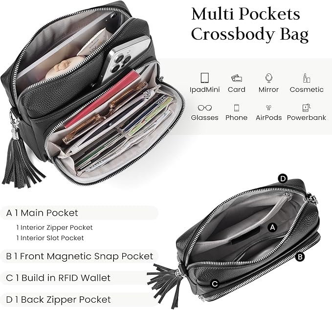 befen Genuine Leather Crossbody Purses for Women Small Crossbody Bags Purse with Built in RFID Blocking Wallet