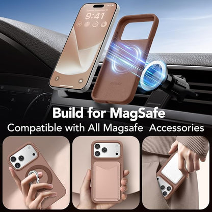GONEZ Magnetic for iPhone 17 Pro Case, Compatible with MagSafe, [Screen Protector + Camera Lens Protector], Liquid Silicone Anti-Scratch Shockproof Protective Phone Case 6.3 inch, Brown