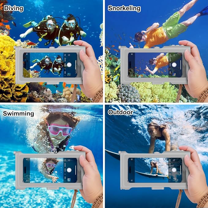 Universal Underwater Phone Diving Case with Bluetooth Controller, IP68 50FT Waterproof for iPhone 17 (Standard Only), iPhone 16/15/14/13/12/11 & Galaxy S24/S23/S22, Grey+Orange
