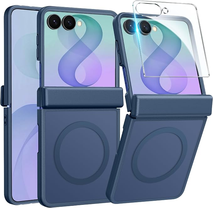 FNTCASE for Samsung Galaxy Z Flip 8 Case, Fit for Magsafe, Screen Protector | Hinge Protection, Translucent Matte, 18FT Military Grade Drop Proof, Protective Phone Cover, Blue