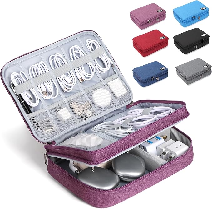 Large Electronic Organizer Travel Case, Double Layer Tech Pouch with Adjustable Dividers, Cable Organizer Bag for Charger, Power Bank, Hard Drive, Camera Gear and Travel Accessories