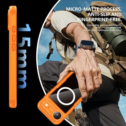 GOLDJU Magnetic for iPhone Air Case-Waterproof, Built-in Screen & Camera Protector-IP68 Underwater Full Body 16FT Military Dropproof Shockproof Case for iPhone 17 Air 6.5''- Orange