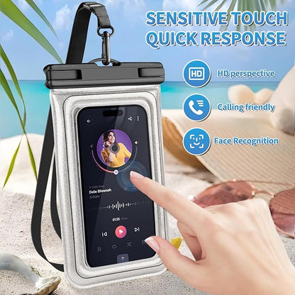 Floating Waterproof Phone Pouch, IPX68 Waterproof Phone Case with Lanyard for iPhone 16 15 14 13 Pro Max Samsung S25 S24 S23 S22, Up to 7", Beach Vacation Essentials, Glitter Silver