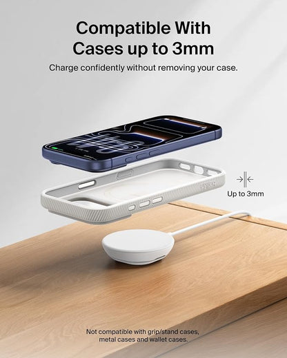 Belkin MagSafe Charger, Magnetic iPhone Charger w/ Qi2 25W, Fast Wireless Charging Pad w/Kickstand for iPhone 17 Series, Samsung Galaxy, Pixel 10, AirPods Pro, Travel - No Power Adapter, White