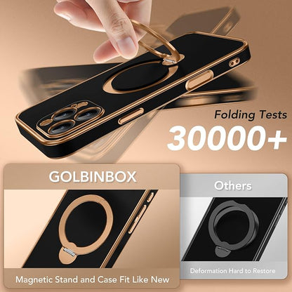 GolbinBox for iPhone 16 Pro Max Case with 360° Spin Magnetic Stand,[Compatible with Magsafe] [Military Protection][Built-in Ring Holder] Camera Control Phone Case for 16 Pro Max,Black