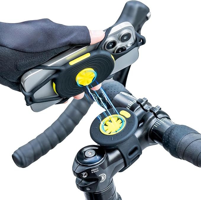 Bone Bike Tie Connect Kit 2 Magnetic, Magnetic Bike Phone Mount for Stem, Detachable & 360° Rotatable Silicone Phone Holder Compatible with Most Smartphones (Stem - Quick Release Kit)