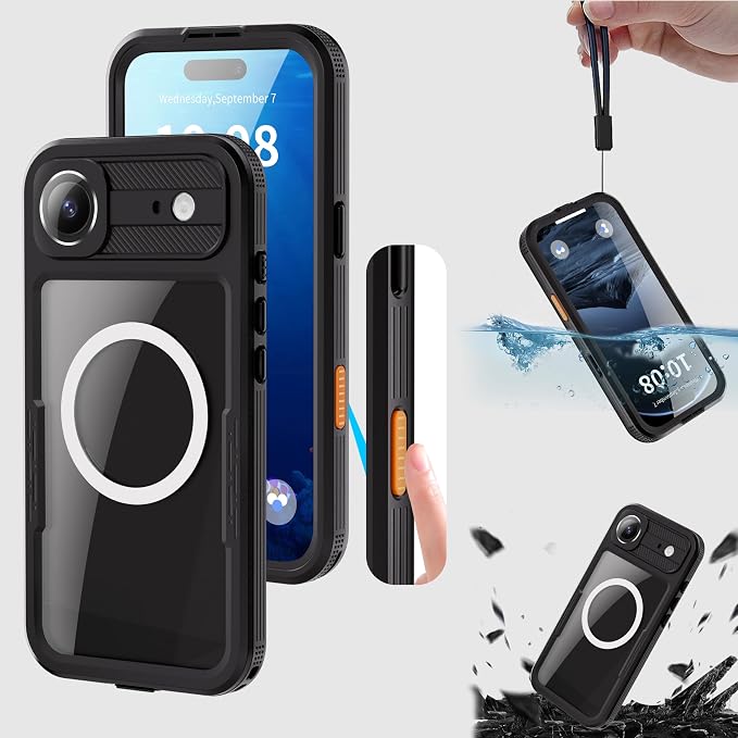 Guppy for iPhone 17 Air Magnetic Waterproof Case, Built-in Screen Protector [IP68 Waterproof][14FT Military Drop Proof] 360° Full Body Protection Dustproof Shockproof Heavy Duty Rugged Case, Black