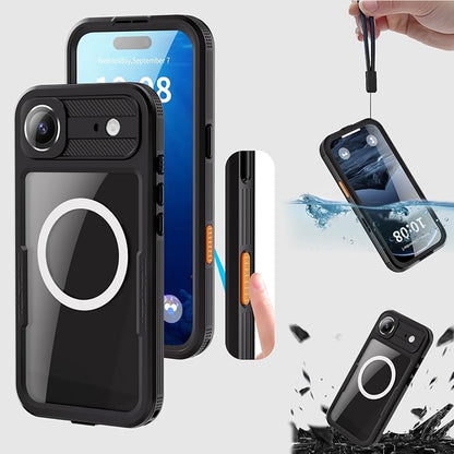Guppy for iPhone 17 Air Magnetic Waterproof Case, Built-in Screen Protector [IP68 Waterproof][14FT Military Drop Proof] 360° Full Body Protection Dustproof Shockproof Heavy Duty Rugged Case, Black