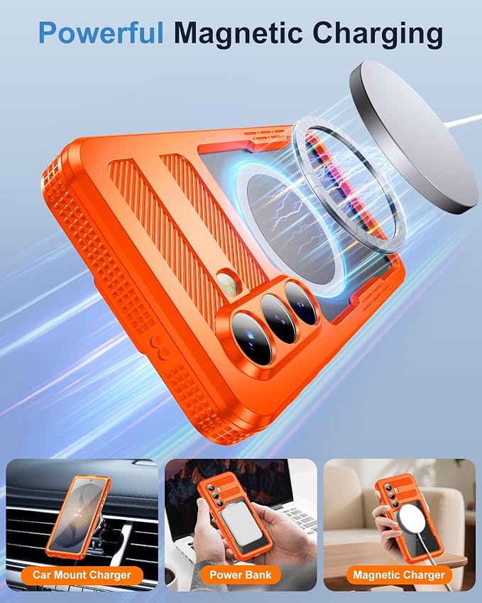for Samsung Galaxy S26+ Plus Waterproof Case, [Fit for Magsafe] [IP68 Water Proof] [Built-in Screen Protector], Magnetic Heavy Duty Military Grade Rugged Phone Case for S 26+ Plus 6.7", Orange
