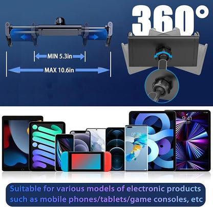 Car Tablet Holder for Backseat, for ipad Headrest Mount, Car Mount for Back Seat with 360°Rotating, [3 in 1 Extension Arm], for Most Tablets/Phones, Fit Larger Tablet(Short Side ≤10.6") - Black