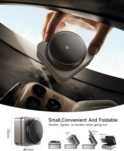 ZEEHOO 3-in-1 Foldable Magnetic Wireless Charging Station, Qi2 Certified 15W Travel Charger Stand Dock Wireless Charger for iPhone 17/16/15/14/13/12 Series, Apple Watch, AirPods (30W Adapter Included)