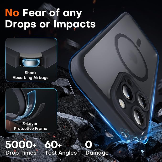 TOCOL for iPhone 16 Pro Case with Camera Control Capture Button, Compatible with Magsafe Charger, Built-in Magnetic Ring, Translucent Matte Phone Case for iPhone 16 Pro 6.3 inch (Key Black)