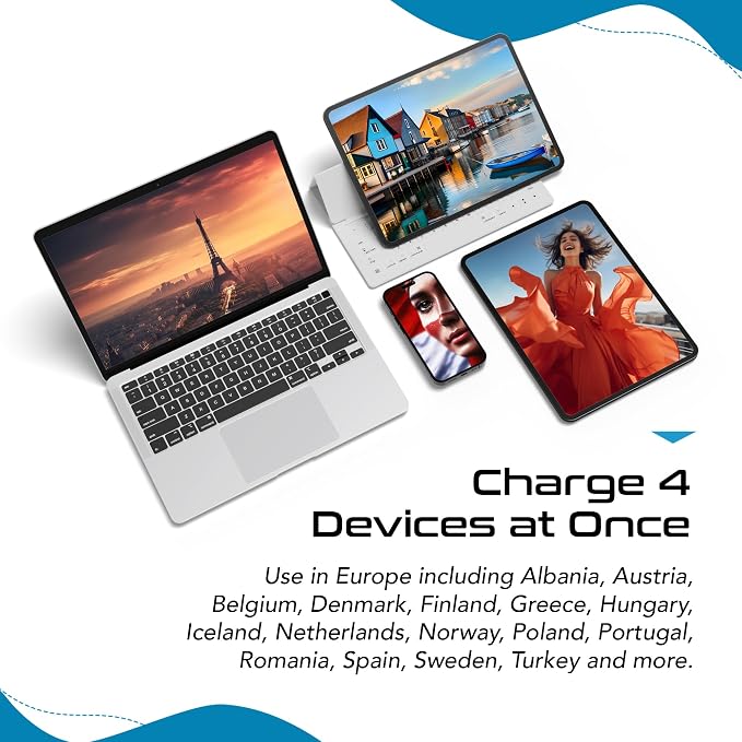 Ceptics 20W European Travel Plug Adapter, 2 USA Outlets, USB-C & USB-A | European Plug Adapter, Type C, E/F, G SWadAPt Attachments, PD & QC USB ports, European Adapter for Germany, France, Italy, UK