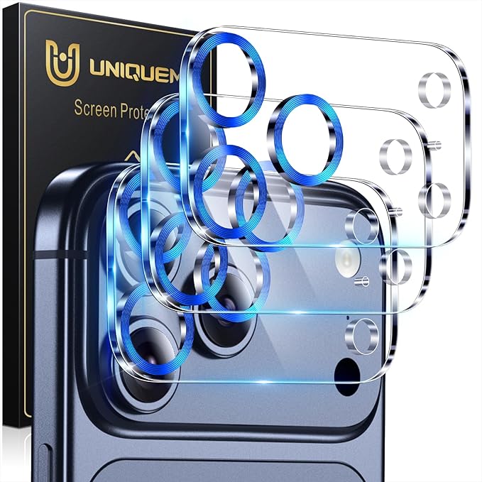 UniqueMe 3 Pack Compatible for iPhone 17 Pro Camera Lens Protector - [Drop Protection] [Case Friendly] 9H Tempered Glass Camera Cover Screen [Update New Version] - Dark Blue