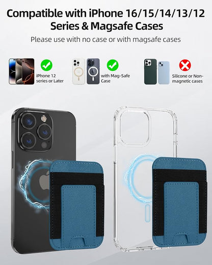 ExtreLife Upgraded for Magsafe Wallet, Strongest Magnetic Wallet for iPhone 17/16/15/14/13/12 Series, Magnetic Phone Card Holder, 2 Card Slots, Vegan Leather, Fit 7 Cards, Dark Blue Green