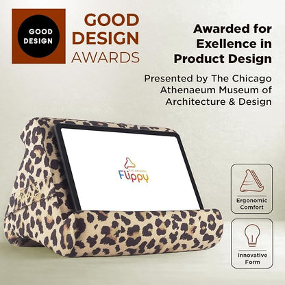 Flippy Original Tablet Pillow Stand & iPad Holder, Gift for Book Lovers & Readers, Multi-Angle Stand with Storage for Lap, Desk & Bed, Compatible with Kindle, Fire, iPad & Samsung, Def Leopard