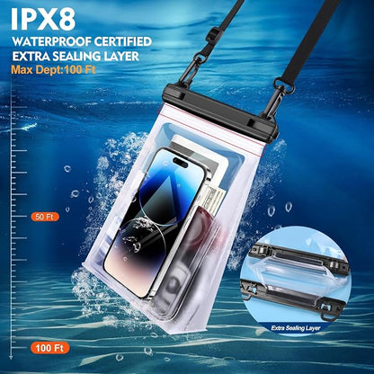 PEDVSTY Large Waterproof Phone Pouch [with Sealing Strip], Cell Phone Dry Bag for iPhone 17 16 15 14 Pro Max Galaxy S25 S24 S23 S22 All Devices, Floating Water Proof Bag for Beach Water Park White
