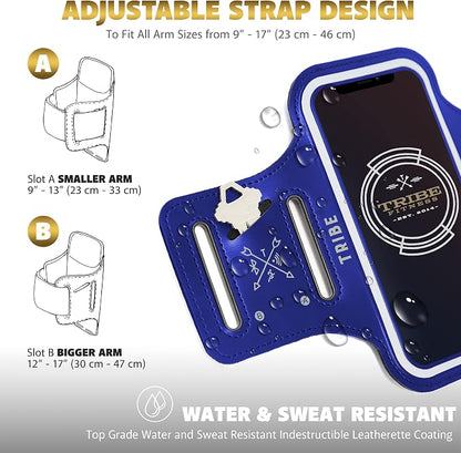 TRIBE Water Resistant Cell Phone Armband Case Running Holder for iPhone Pro Max Plus Mini SE (13/12/11/X/XS/XR/8/7/6/5) Galaxy S Ultra Plus Edge Note (21/20/10/9/8/7/6/5) Adjustable Strap & Key Pocket