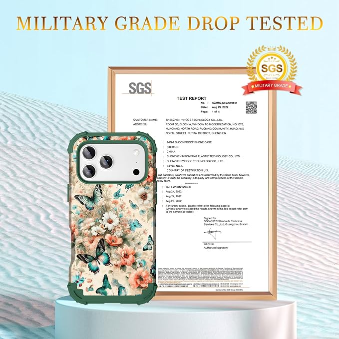 Hocase for iPhone 17 Pro Max Case, Heavy Duty Shockproof Protection Soft Silicone Rubber+Hard Plastic Bumpers Hybrid Protective Case for iPhone 17 Pro Max 2025 - Teal Green Butterflies