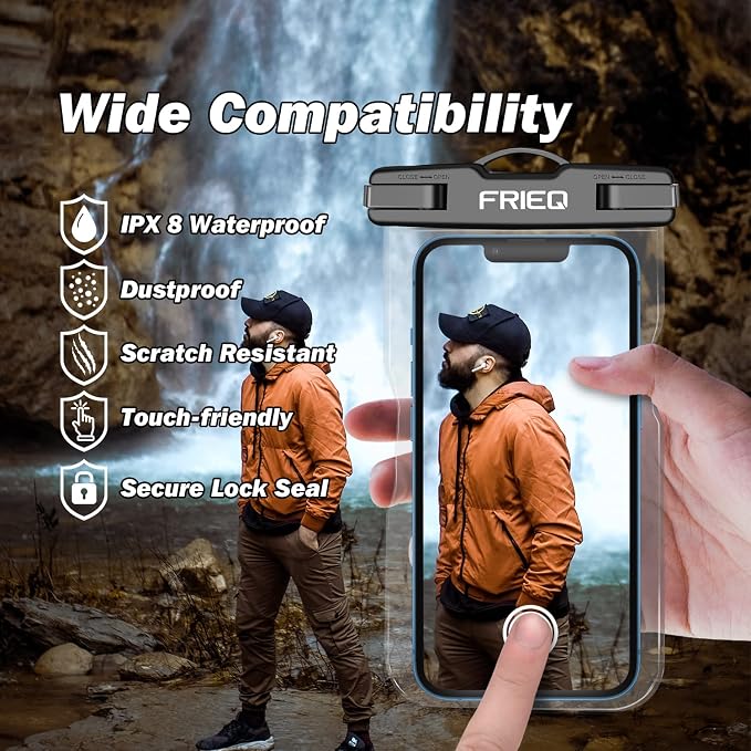 Waterproof Phone Pouch Bag - 2 Pack, Universal IPX8 Waterproof Phone Case Dry Bag with Lanyard for iPhone 15/14/13/12/11 Pro Max Samsung Galaxy S22 S20 and More Up to 7" (Black and Pink)