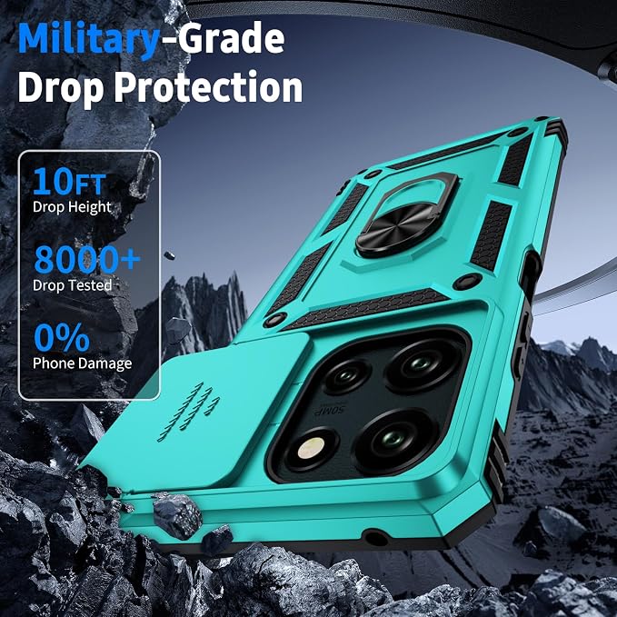 Weycolor for Moto G Stylus 2025 Case with Camera Lens Cover, HD Screen Protector, 10 FT Military Grade Drop Protection, Magnetic Ring Holder Kickstand Protective Phone Case, Ice Green