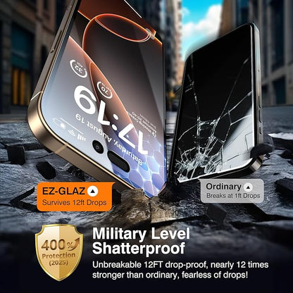 EZ-GLAZ- 4 Pack for iPhone 16 Pro Max Privacy Screen Protector [6.9"] With 2 Pack Camera Lens Protector, 9H+ Hardness 12FT Military Grade Shatterproof Scratch Resistant Durable Tempered Glass Film with Flawless Fit Kit