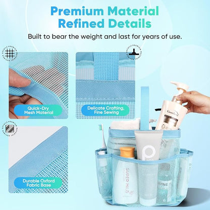 EUDELE Mesh Shower Caddy Portable, 8-Pocket Large Capacity, Quick Dry, Easy Clean, Ideal for Beach, Swimming, Gym, Travel