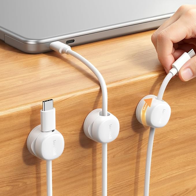 Lamicall 6 Pack Magnetic Cable Clips, 360° Rotating Cord Organizer Cable Management, No Residue Adhesive Phone Charger Cord Holder for Desk Nightstand Wall Car, Office Home Dorm Room Accessories