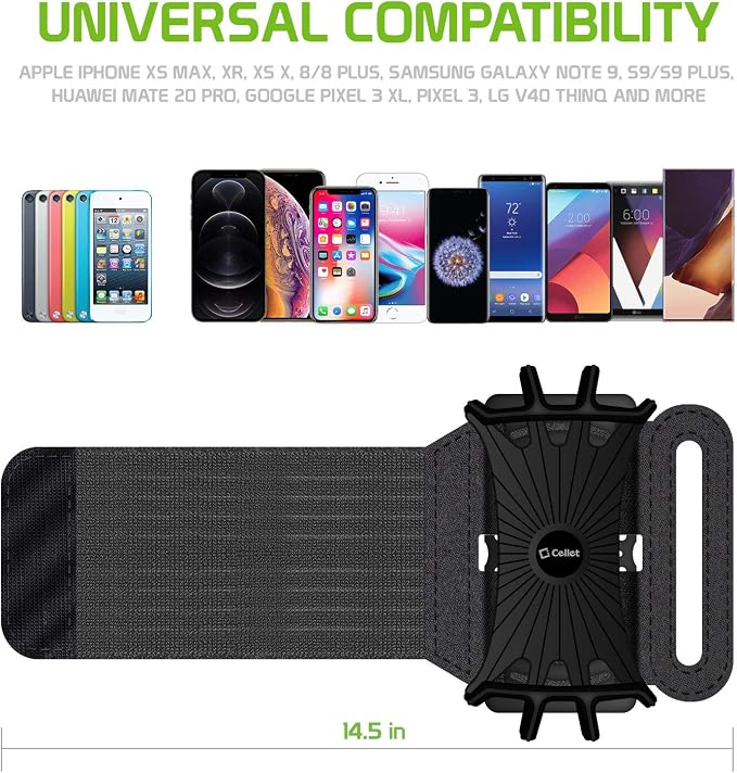 Cellet Adjustable Fitness Sports Armband Running Sleeve Cell Phone Holder Water Resistant Case Compatible to Apple iPhones, Samsung Galaxy, Google Pixel Smartphones