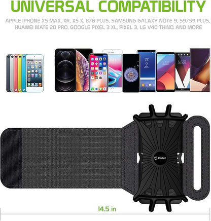 Sports Wristband, 180 Degree Rotational Exercise Wristband with Adjustable Velcro Band for Jogging, Biking and Hiking Compatible to iPhone 12/12 Pro/12 Pro Max, Samsung Galaxy S20/S20 Plus/S20 Ultra