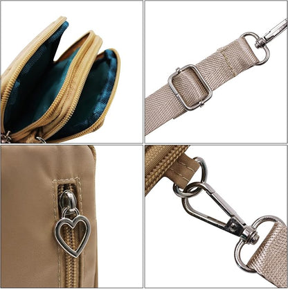 JUMISEE 3-Layers Crossbody Bag Cellphone Pouch Armband Wallet Nylon Smartphone Purse