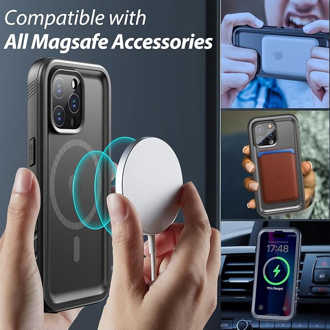 SPORTLINK for iPhone 15 Pro Case - IP68 Waterproof Military Protective Full Body Heavy Duty Shockproof 360 Sealed Dustproof with Camera Screen Protector Phone Cover for i Phone 15 Pro 6.1" Mag/Black