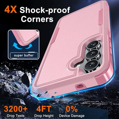 for Samsung Galaxy S25 FE Case with Screen Protector+Camera Lens Cover,Military Grade Heavy Duty Shockproof Phone Cover with Wrist Lanyard Strap for Samsung S25fe,Cute Pink