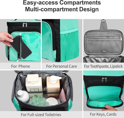 F-color Shower Caddy Portable for College Dorm Essentials - Large Hanging Sturdy Handle Toiletry Tote Bag with Hook, Multiple Pockets, Quick Dry Organizer for Camping, Travel, Gym, Cyan