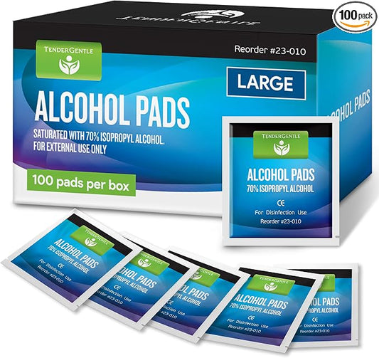 Alcohol Wipes Individually Wrapped - 100 Sterile Alcohol Prep Pads Saturated with 70% Isopropyl - Skin Prep Swabs for First Aid, Injections, Nails, and Medical Use - Large