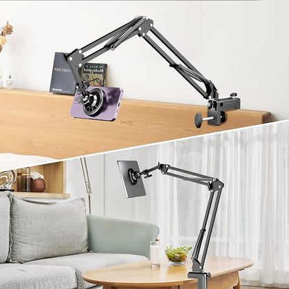 Gooseneck Bed Phone Holder for Magsafe iPhone Stand, Desk Magnetic Phone Arm Mount with Clamp, Adjustable Bedside Laying Down Tablet Mount Compatible with Kindle iPhone 15 14 13 12
